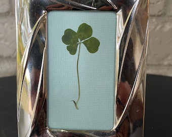Four Leaf Clover *lucky* - Pressed, Mounted and Framed in an Upcycled Silver Frame