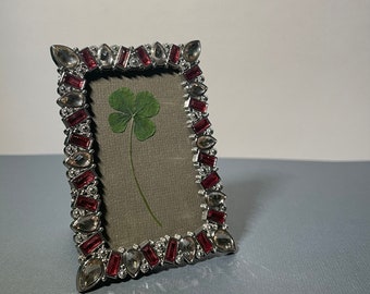 Four Leaf Clover *lucky* - Pressed, Mounted and Framed in a Bedazzled Silver Frame