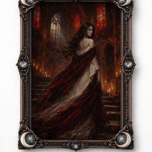 Gothic Woman in Cathedral – Dark Fantasy Art Print, Lunaire Cathedral of Embers