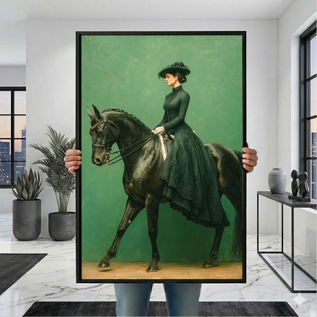 Elegant Victorian Horsewoman Canvas Wall Art Print Classic Green Living ...