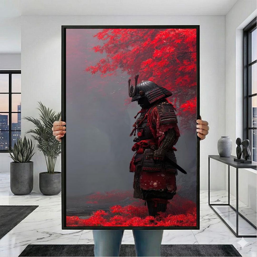 Warrior Samurai Canvas Wall Art Print Bold Red and Black Living Room ...