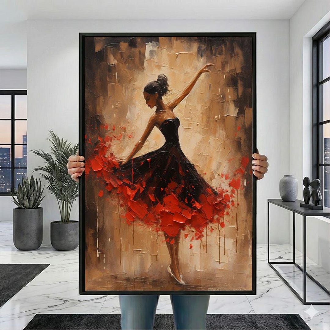 Elegant Ballerina in Red Dress Canvas Wall Art Print Modern Bedroom ...