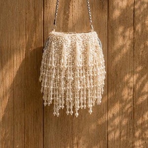 Pearl Fringe Mini Bag | Bridal Pearl Clutch | Soft Ivory Beaded Evening Purse | Wedding Bag | Bridal Reception Bag | Bridal Shower Gift
