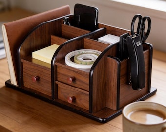 Rustic Wooden Desk Organizer | Farmhouse Style Office Caddy - Etsy