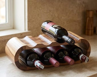 Wooden Wine Rack Holds 6,8 Bottles Horizontal Two Tier Rustic Display
