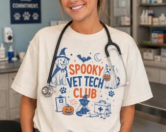 Spooky Vet Tech Club Shirt, Halloween Veterinary Technician Shirt, Vet Tech Halloween Tee, Veterinary Nurse Gift, Dog Cat Clinic Tee