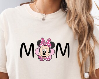 Comfort Colors Mouse Mom Shirt: Pink Bow Floral Character Graphic Tee