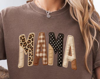 Leopard Checkered Patchwork Mama Comfort Colors T-shirt, Mother's Day Gift