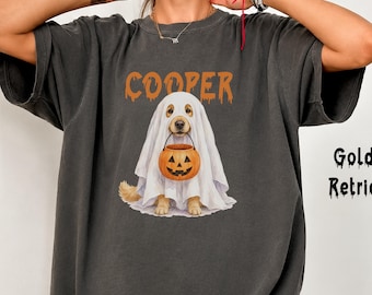 Custom Ghost  Dog Halloween T-Shirt, Dog Mom Spooky Season Shirt, Trick or Treat Dog Sweatshirt, Personalized Halloween Dog Lover Gift