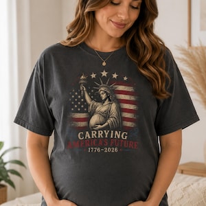 Carrying Americas Future 4th of July Pregnancy Shirt, Retro Maternity Independence Day Comfort Colors Tee