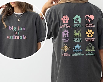 Big Fan of Animals Shirt, Retro Animal Rescue Back Print Tee, Cute Vet Tech Comfort Colors Gift