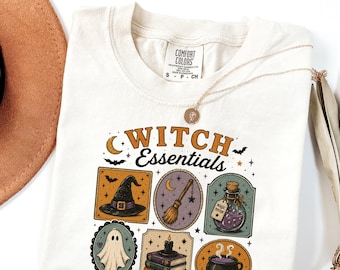 Witch Essentials Halloween Shirt, Cute Witchy Fall Tee, Spooky Ghost Potion Shirt, Vintage Halloween Graphic Tee, Cozy Autumn Witch Shirt