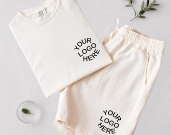 Custom Logo Shirt and Shorts Set, Personalized Business Apparel, Comfort Colors Matching Set, Company Uniform, Boutique Brand Merch