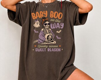 Baby Boo On The Way Shirt, Halloween Pregnancy Shirt, Maternity Halloween Tee, Pregnant Skeleton Mom Shirt, Spooky Mama Shirt