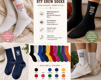 Custom DTF Crew Socks, Personalized Socks, Custom Logo Socks, Custom Photo Socks, Personalized Gift, Custom Crew Socks