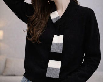 Jersey de punto con cuello tipo bufanda para mujer – Jersey holgado y cómodo