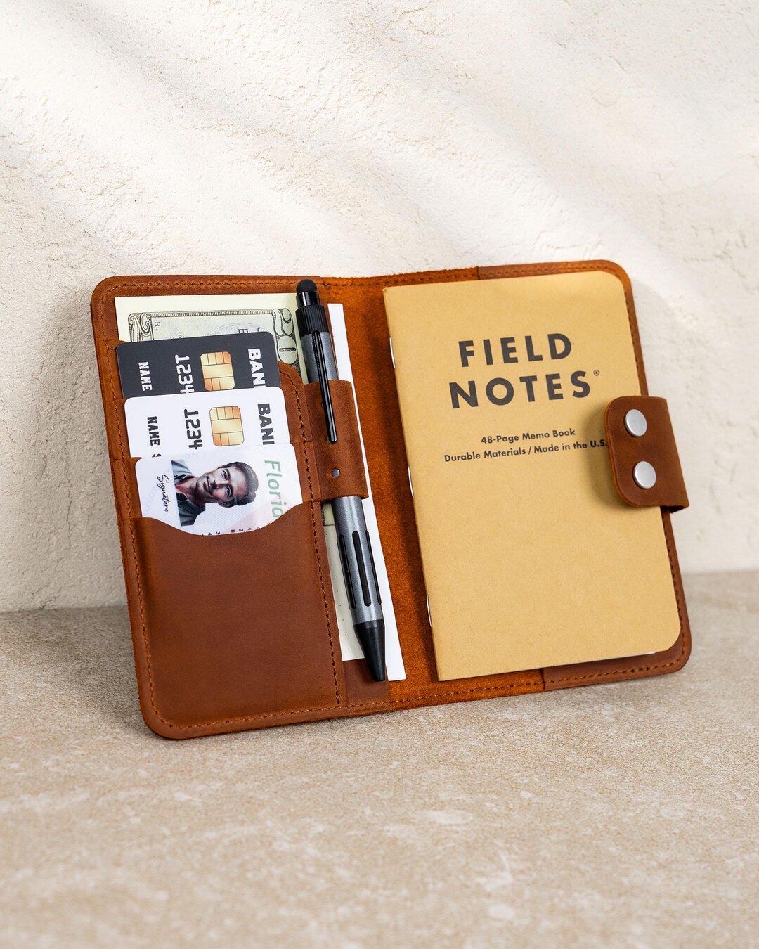 Personalized Leather Field Notes Cover With Card Holder & Pen Loop ...