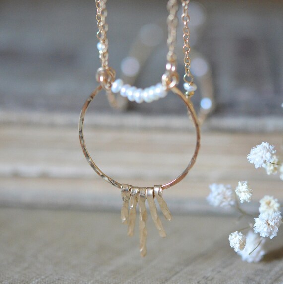 Items similar to Gold Hoop Charm Necklace on Etsy