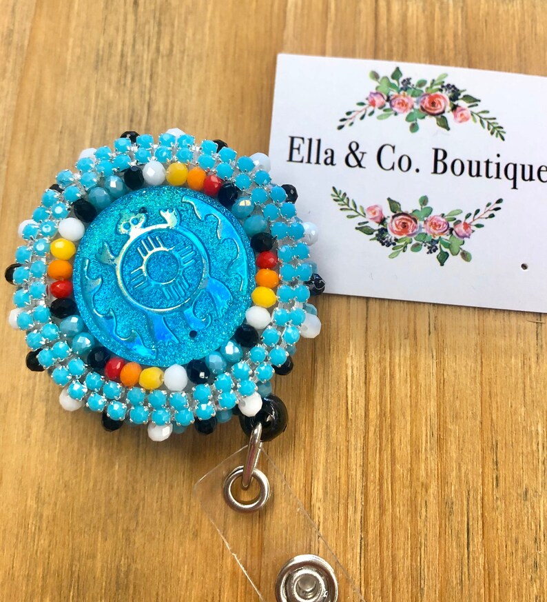 Native American Indian beaded turtle badge reel Etsy