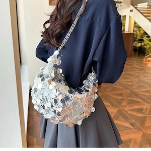 Mini Sequin Handbag, Chain Strap Shoulder Purse, Glam Evening Bag, Small Party Bag, Stylish Statement Accessory