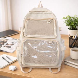 Japanischer Ita Rucksack Transparent Fenster Tasche, Kawaii Anime Display Schultasche, Nylon College Rucksack mit großer Kapazität für Frauen