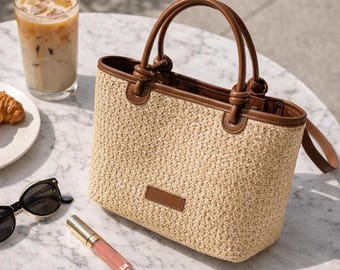 Borsa a tracolla in paglia stile boho, borsa da spiaggia intrecciata, borsa a tracolla estiva, borsa a mano retrò in rattan, borsetta leggera per le vacanze da donna