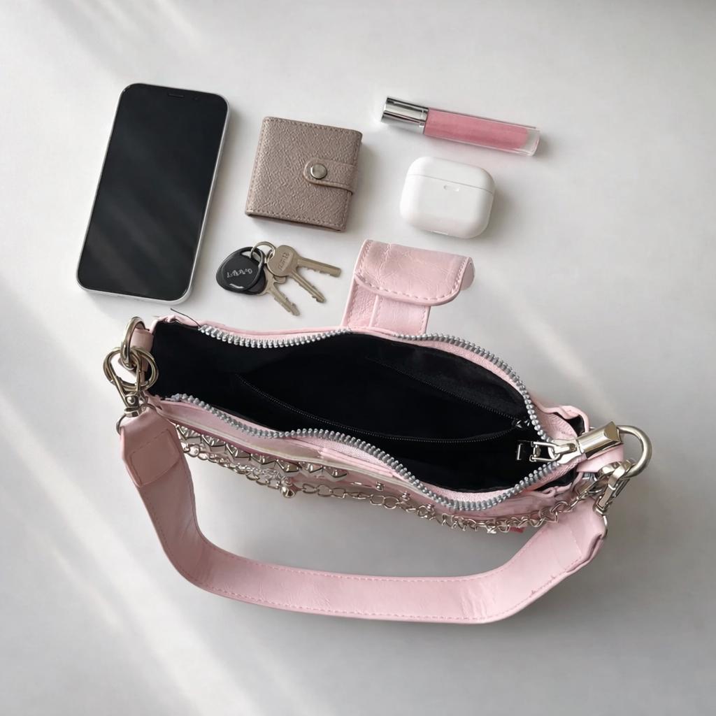 Y2K Korean Style Shoulder Bag With Detachable Chain, Star Accent ...