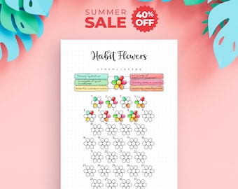 Monthly Habit Tracker Printable — Color a Petal for Each Habit, Watch Your Flowers Fully Bloom