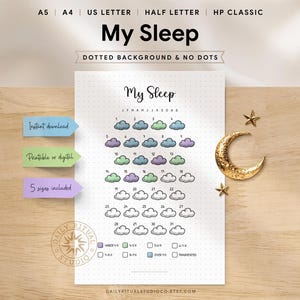 Seguimiento del sueño en la nube: registro mensual imprimible (descarga digital)