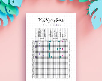 Printbare MS-symptoomtracker — Dagelijks symptoomlogboek om in te kleuren met aantekeningen over de ernst van de symptomen