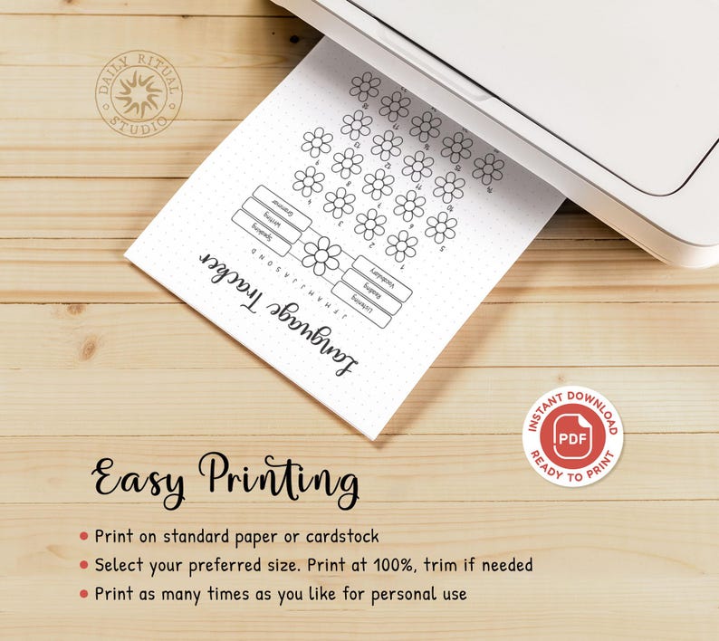 Language Learning Tracker Printable — Color a Flower Every Day You ...