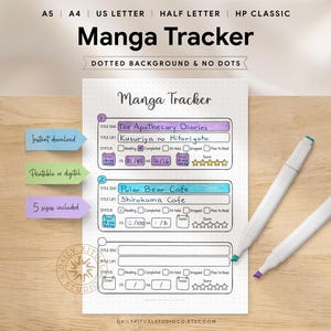 Manga Tracker Printable — Log Titles, Chapters, Volumes and Score, 3 Entries Per Page