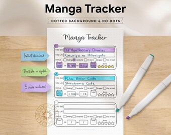 Manga Tracker Printable — Log Titles, Chapters, Volumes and Score, 3 Entries Per Page