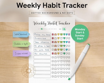 Weekly Habit Tracker Printable — Color In Your Progress, Sunday & Monday Start