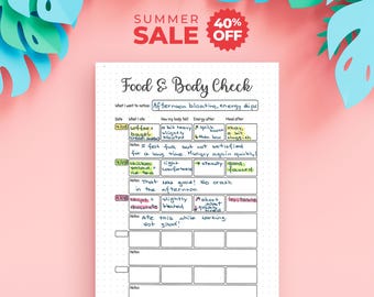 Food and Body Check Printable — Notice How Food Makes You Feel, Mindful Eating Journal Page