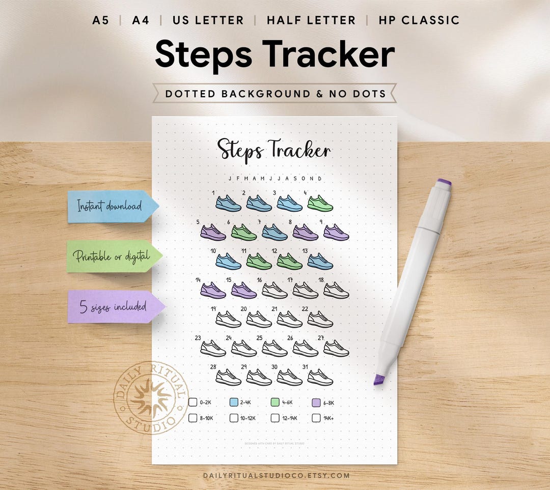 Step Tracker Worksheet Monthly Steps Tracker – Printable Walking & Fitness Habit Tracker in 5 ...