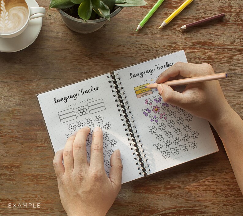 Language Learning Tracker Printable — Color a Flower Every Day You ...