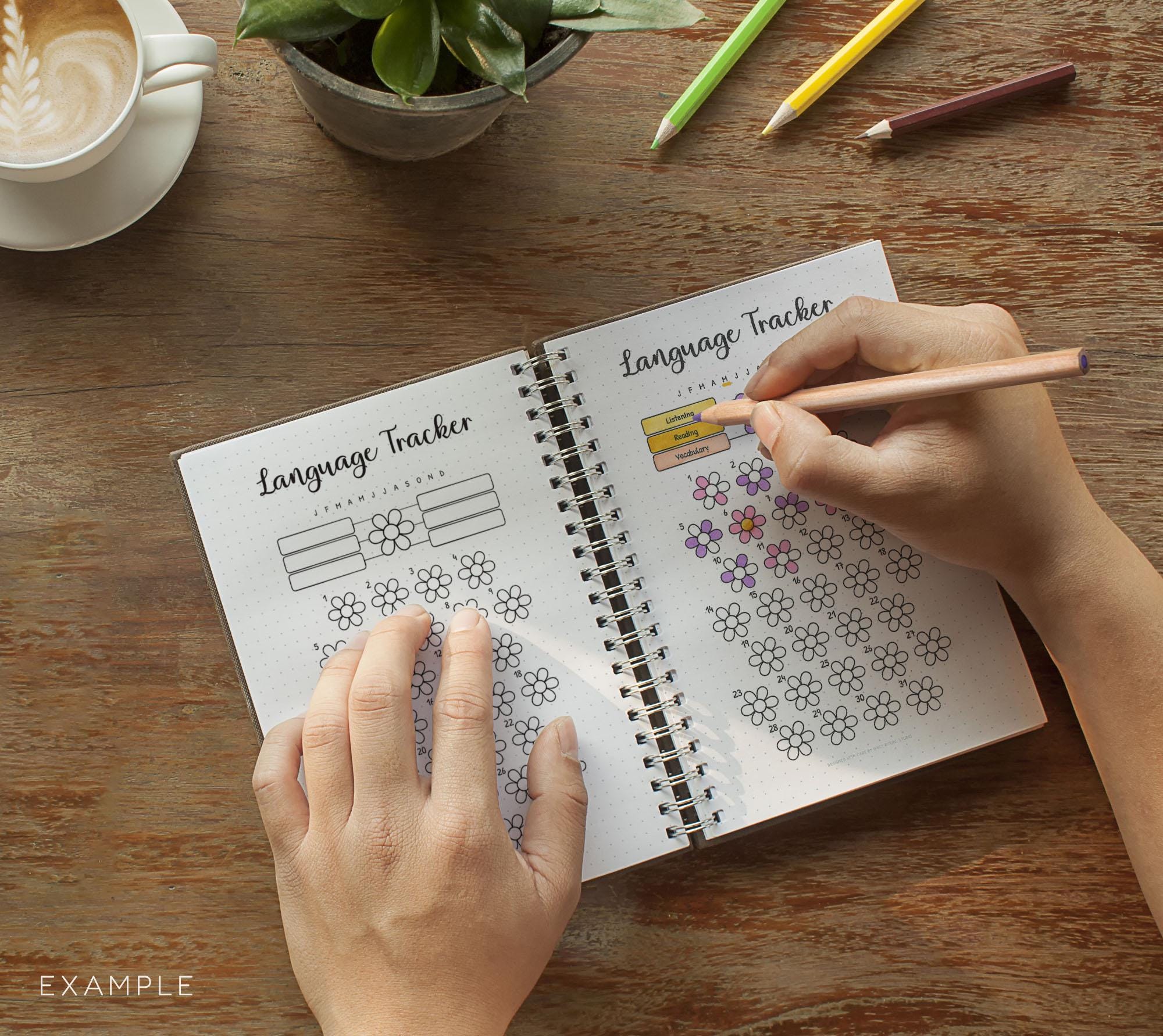 Language Learning Tracker Printable — Color a Flower Every Day You ...