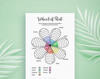 Printbaar Rustwiel — Kleurbaar Rusttevredenheidswiel met begeleide reflectiepagina