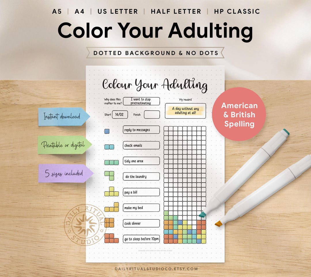Color Your Adulting Printable – Adult Duties and Tasks Challenge in a ...