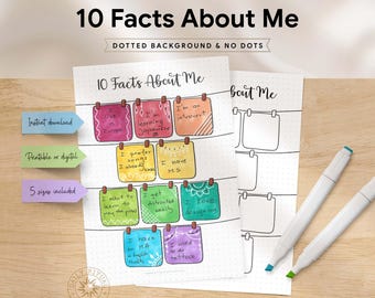 Self Reflection Printable — 10 Facts About Me, Washing Line Journal Pages