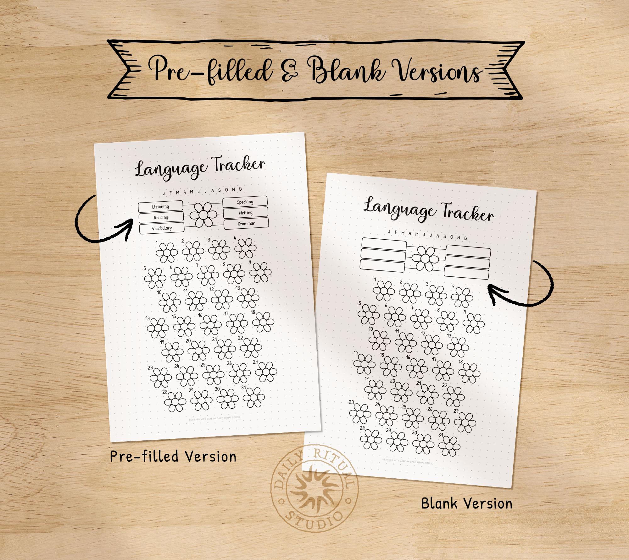 Language Learning Tracker Printable — Color a Flower Every Day You ...