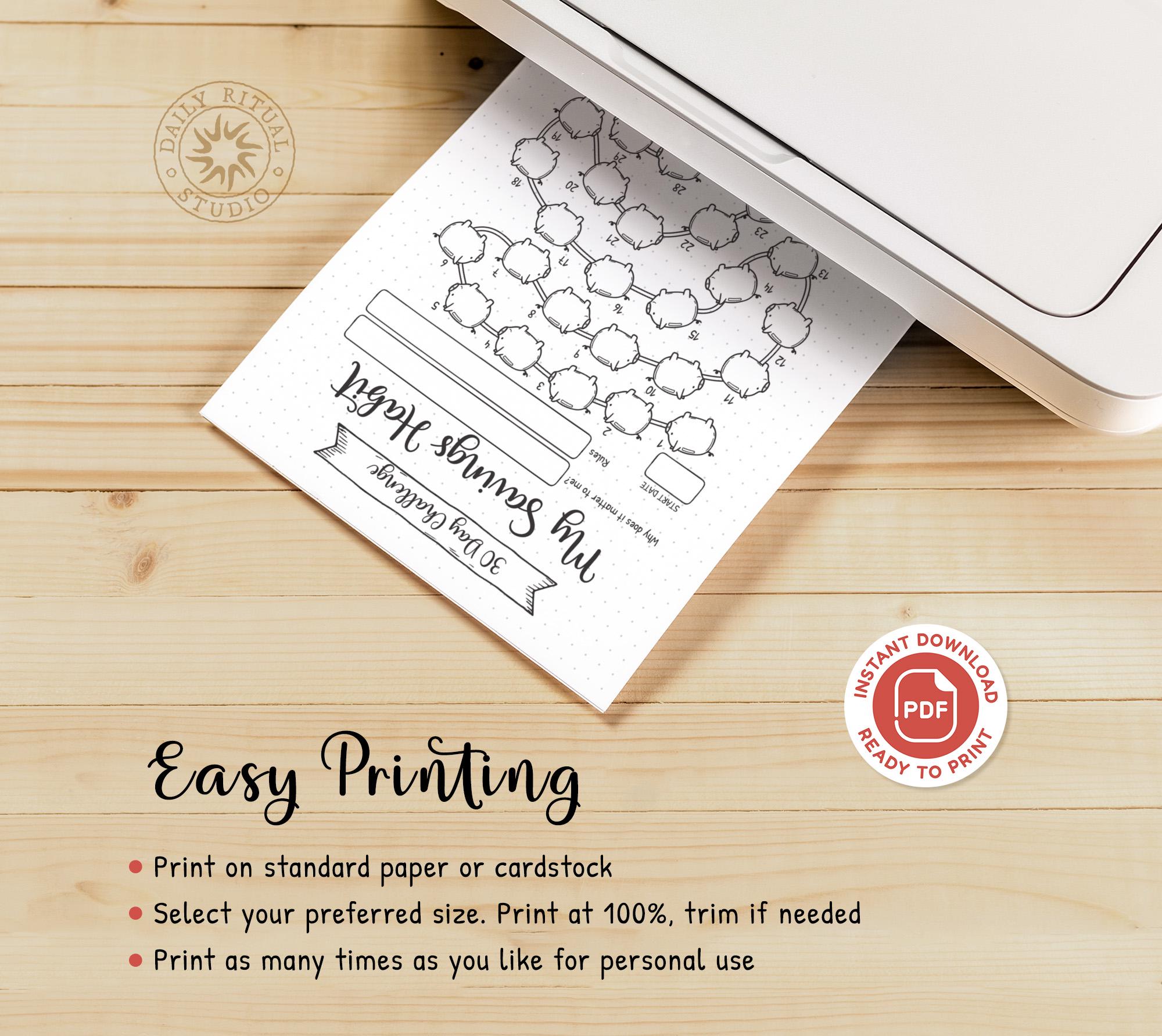 30 Day Savings Challenge Printable — My Savings Habit, Color in a Piggy ...