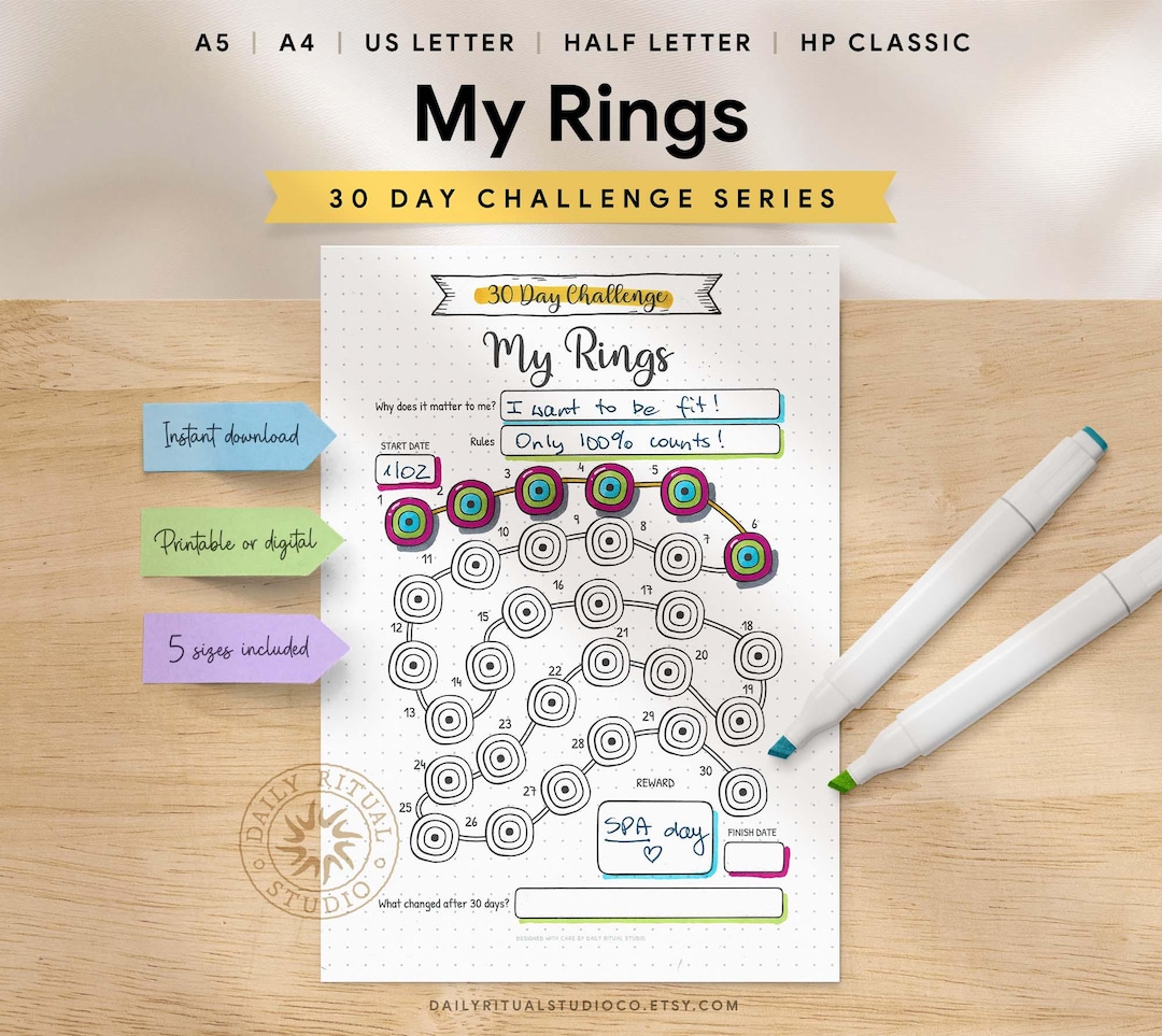 30 Day Fitness Challenge Tracker – My Rings Printable (digital Download ...