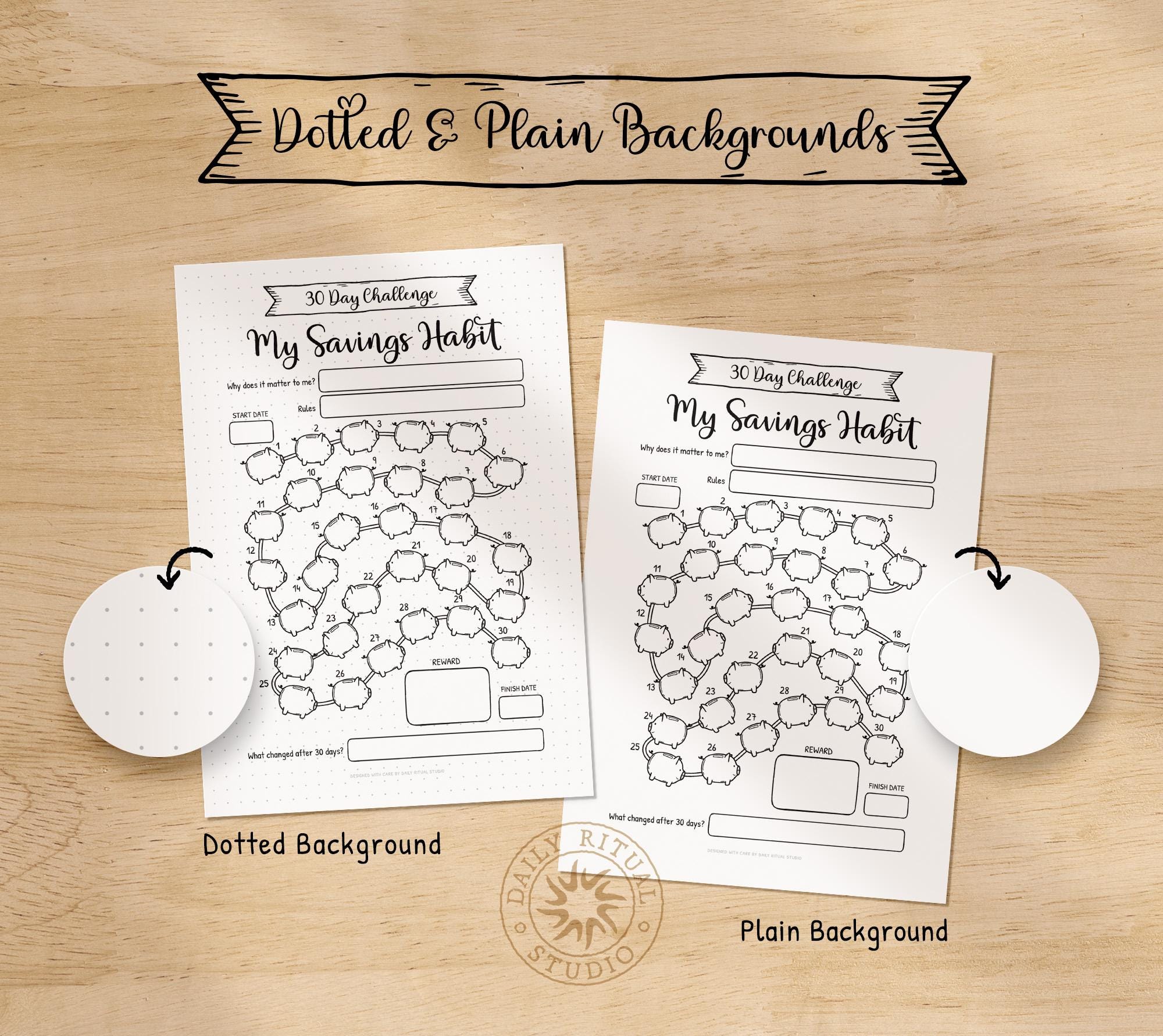 30 Day Savings Challenge Printable — My Savings Habit, Color in a Piggy ...