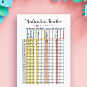 Registro de medicamentos imprimible – Registro mensual de medicamentos – Registro de vitaminas y suplementos – Mañana, tarde, noche, antes de acostarse