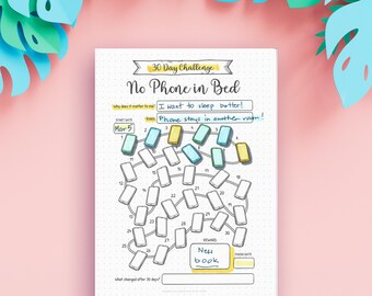 No Phone in Bed 30 Day Challenge Tracker: slaapgewoonte digitale detox (digitale download)