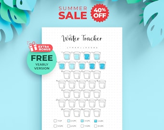 Water Tracker Printable – Monthly Hydration Habit Tracker for Bullet Journals and Wellness Planners