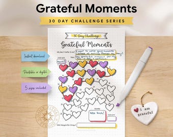 Grateful Moments – 30 Day Gratitude Challenge Printable and Habit Tracker
