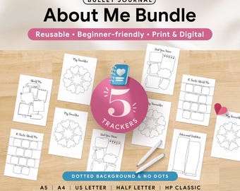 Adult About Me Printable Bundle – Bullet Journal Insert for Grown-Ups – Self Reflection Worksheet